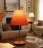 Orange Fabric Shade Table Lamp, Brown Wooden Base Bedside & Desk Light for Bedroom, Living Room & Home Decor