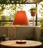 Orange Fabric Shade Table Lamp, Brown Wooden Base Bedside & Desk Light for Bedroom, Living Room & Home Decor