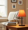 Orange Fabric Shade Table Lamp, Minimalist Bedside Lamp with Metal Base for Bedroom, Living Room & Study