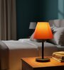 Orange Fabric Shade Table Lamp, Minimalist Bedside Lamp with Metal Base for Bedroom, Living Room & Study