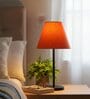 Orange Fabric Shade Table Lamp, Modern Bedside & Desk Lamp with Metal Base for Bedroom, Living Room & Home Decor