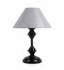 Silver Fabric Shade Table Lamp with Black Base