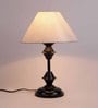 Silver Fabric Shade Table Lamp with Black Base