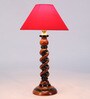 Orange Fabric Shade Table Lamp With Brown Base