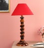 Orange Fabric Shade Table Lamp With Brown Base