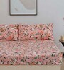Peach Floral 136 TC Cotton Blend Queen Sized Bed Sheets with 2 Pillow Covers