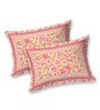 Orange Floral 144 TC Cotton King Bedsheet and 2 Pillow Cover