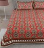 Orange Floral 144 TC Cotton King Bedsheet and 2 Pillow Cover