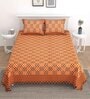 Orange Floral 144 TC Cotton King Bedsheet and 2 Pillow Cover