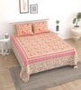 Orange Floral 144 TC Cotton King Bedsheet and 2 Pillow Cover