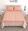 Orange Floral 144 TC Cotton King Bedsheet and 2 Pillow Cover