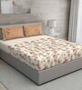 Orange Floral 144 TC Cotton Queen Sized Bed Sheets with 2 Pillow Covers