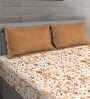Orange Floral 144 TC Cotton Queen Sized Bed Sheets with 2 Pillow Covers