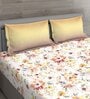 Orange Floral 144 TC Cotton Queen Sized Bed Sheets with 2 Pillow Covers