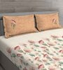 Orange Floral 144 TC Cotton Queen Sized Bed Sheets with 2 Pillow Covers