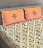 Orange Floral 144 TC Cotton Queen Sized Bed Sheets with 2 Pillow Covers