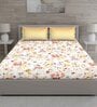Orange Floral 144 TC Cotton Queen Sized Bed Sheets with 2 Pillow Covers