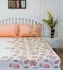 Orange Floral 144 TC Cotton Queen Sized Bed Sheets with 2 Pillow Covers