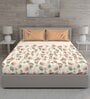 Orange Floral 144 TC Cotton Queen Sized Bed Sheets with 2 Pillow Covers