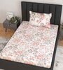 White Floral 144 TC Cotton Single Fitted Bedsheet With 1 Pillow Cover