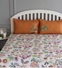 Orange Floral 150 TC Cotton Queen Sized Bed Sheets with 2 Pillow Covers