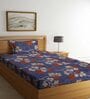 Blue Floral 150 TC Polycotton Single Bed Sheet With 1 Pillow Cover