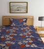 Blue Floral 150 TC Polycotton Single Bed Sheet With 1 Pillow Cover