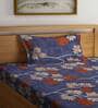 Blue Floral 150 TC Polycotton Single Bed Sheet With 1 Pillow Cover