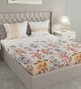 Orange Floral 180 TC Cotton King Sized Bed Sheets with 2 Pillow Covers