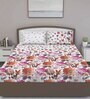 Orange Floral 180 TC Cotton Queen Sized Bed Sheets with 2 Pillow Covers