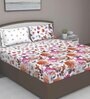 Orange Floral 180 TC Cotton Queen Sized Bed Sheets with 2 Pillow Covers