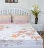 Orange Floral 180 TC Cotton Queen Sized Bed Sheets with 2 Pillow Covers