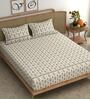 Orange Floral 210 TC Microfiber Double King Size Bedsheet With 2 Pillow Covers