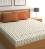 Orange Floral 210 TC Microfiber Queen Sized Bed Sheets with 2 Pillow Covers