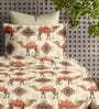 Orange Floral 210TC Cotton Super King Sized Double Bedsheet with 2 Piping Pillow Covers