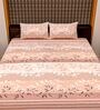 Orange Floral 240 TC Cotton King Sized Bed Sheets with 2 Pillow Covers