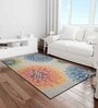 Orange Floral Polyester 5 ft x 7 ft Machine made Carpet
