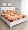 Orange Floral 144 TC Microfiber Double Sized Bedsheet With 2 Pillow Covers