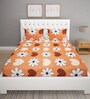 Orange Floral 144 TC Microfiber Double Sized Bedsheet With 2 Pillow Covers