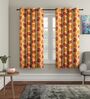 Orange Floral Polyester 5Ft Semisheer Eyelet Window Curtains (Set Of 2)