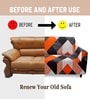Orange Geometric Polyester 3 Seater Elastic Stretchable Sofa Cover