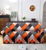 Orange Geometric Polyester 3 Seater Elastic Stretchable Sofa Cover