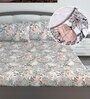 Grey Geometric 144 TC Cotton King Fitted Bedsheet with 2 Pillow Covers