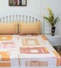 Orange Geometric 144 TC Cotton Queen Sized Bed Sheets with 2 Pillow Covers