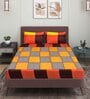 Orange Geometric 144 TC Microfiber Double Sized Bedsheet With 2 Pillow Covers