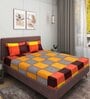 Orange Geometric 144 TC Microfiber Double Sized Bedsheet With 2 Pillow Covers