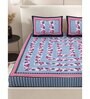 Blue Floral 200 TC Cotton Double Queen Sized Bedsheet With 2 Pillow Covers