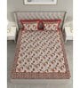 Red Floral 600 TC Cotton Double King Sized Bedsheet With 2 Pillow Covers
