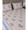 Blue Traditional 600 TC Cotton Double King Sized Bedsheet With 2 Pillow Covers