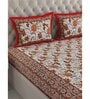 Red Floral 600 TC Cotton Double King Sized Bedsheet With 2 Pillow Covers